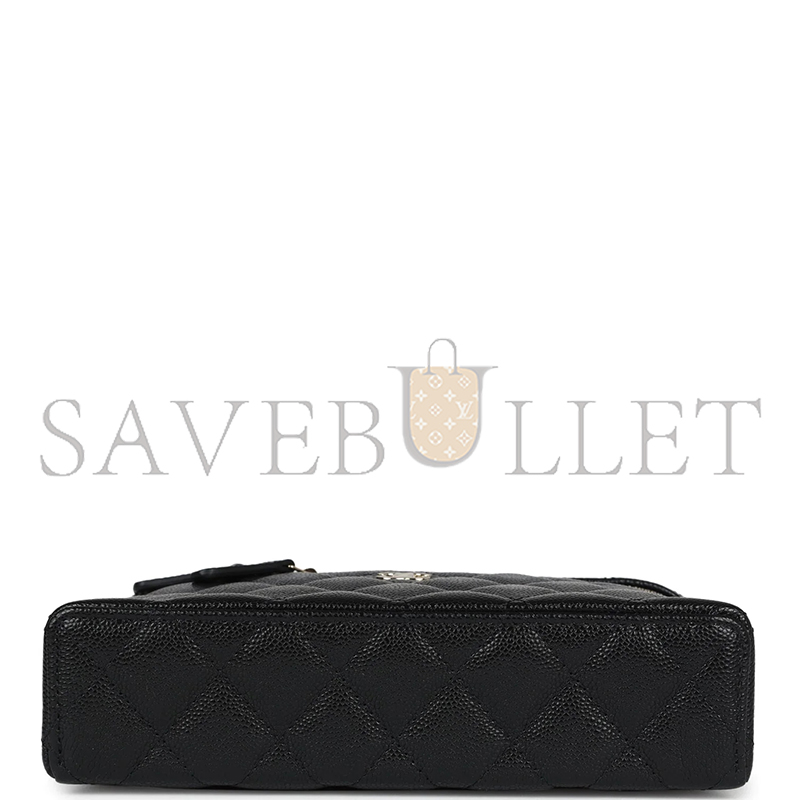 CHANEL CC TOP HANDLE LONG VANITY CASE WITH CHAIN BLACK SHINY CAVIAR LIGHT GOLD HARDWARE 1109942 (19.5*17*5cm)